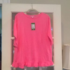 Lilly Pulitzer Girls Bright Pink Ruffle Hem Sweater
